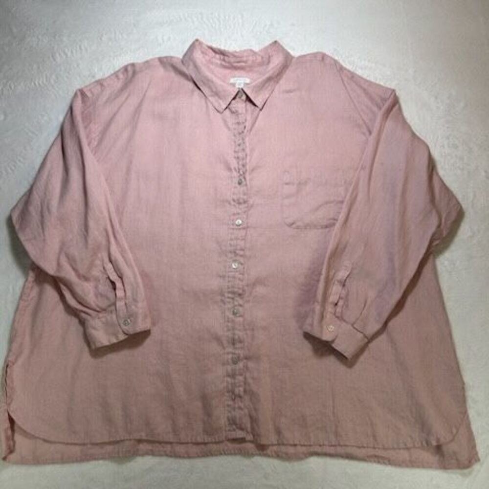 J. Jill Love Linen Women’s 4X Pink 100% Linen Button Front Collared Shirt